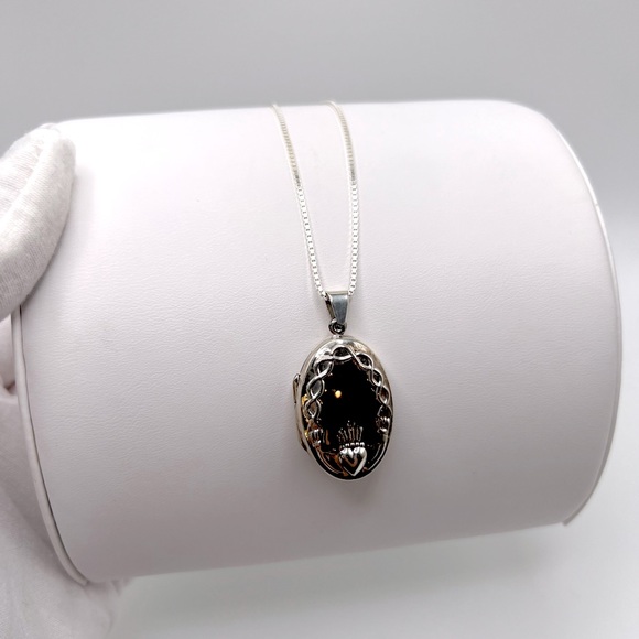 .925 Sterling Silver Claddagh Design Locket Necklace - Picture 14 of 17